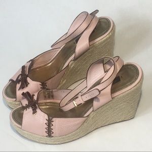 Louis Vuitton Pink & Brw Leather Espadrille Wedge